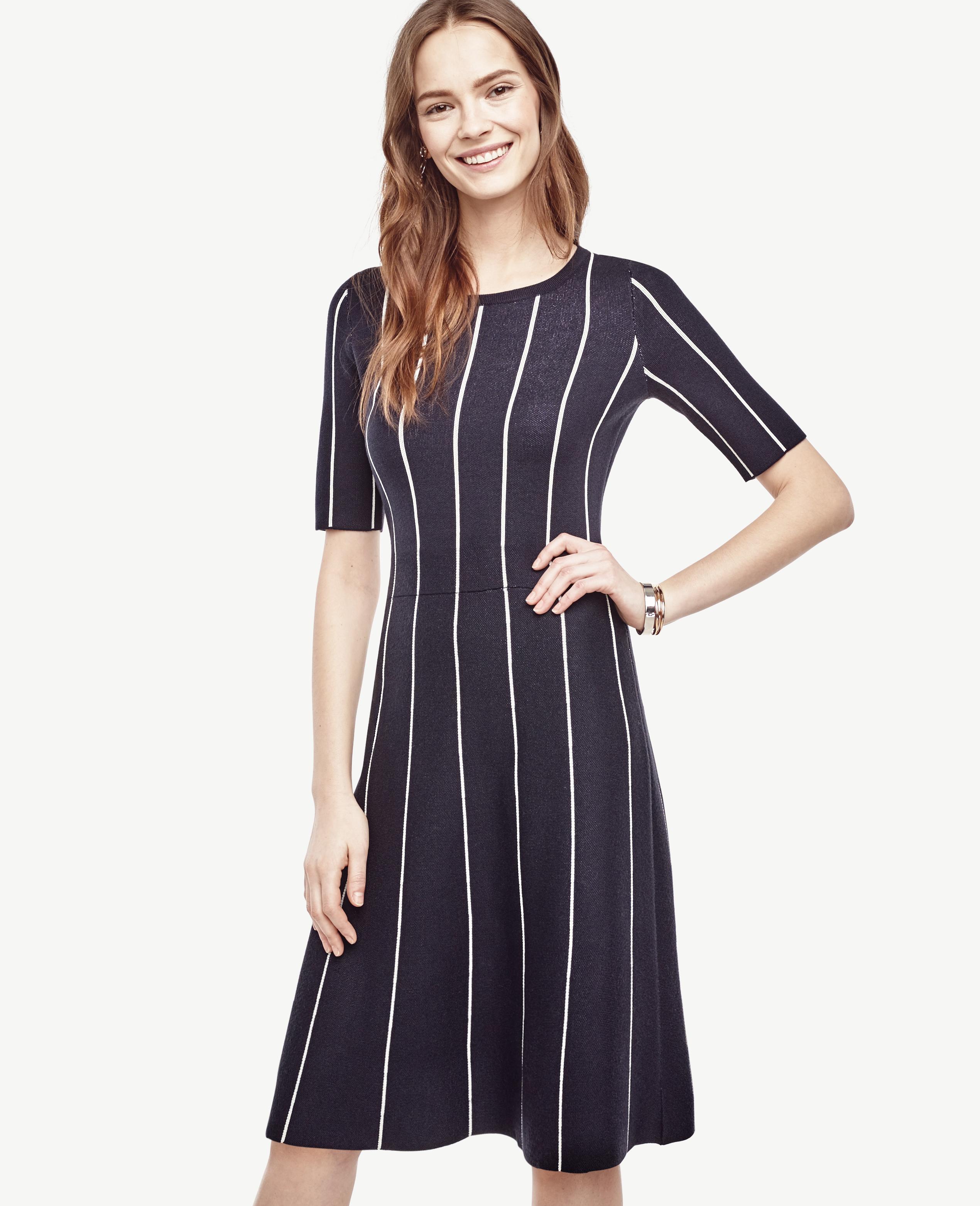 Lyst Ann taylor Pinstripe Flare Sweater Dress in Blue